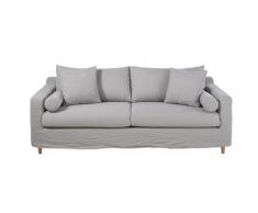 Canap&eacute;-lit 3/4 places en lin lav&eacute; gris clair Francisco
