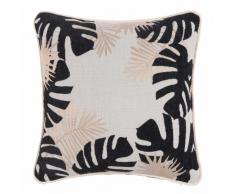Housse de coussin écrue imprimé feuilles 40x40