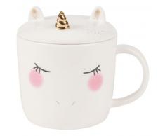 Mug licorne en faïence blanche avec couvercle