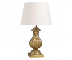 Lampe classique sculpt&eacute;e dor&eacute; vieilli et coton &eacute;cru AURORE