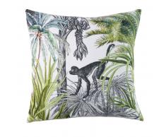 Coussin en coton écru imprimé jungle 45x45