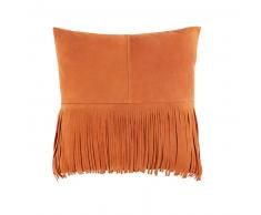 Coussin à franges en cuir orange 40x40