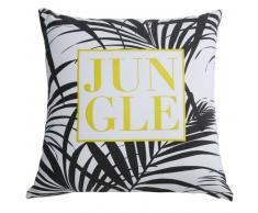 Coussin en coton blanc imprim&eacute; jaune et noir 45x45cm JUNGLE