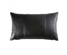 Coussin en cuir et coton noir effet matelassé 30x50