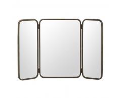 Miroir triptyque en m&eacute;tal noir 114x81