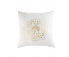 Coussin en lin blanc imprim&eacute; &eacute;l&eacute;phant dor&eacute; 35x35