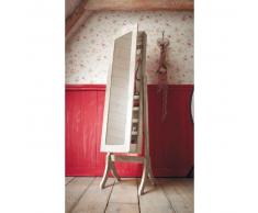 Miroir psych&eacute; porte-bijoux en paulownia blanchi H 160 cm CAMILLE