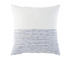 Coussin en lin blanc motifs graphiques bleus 45x45