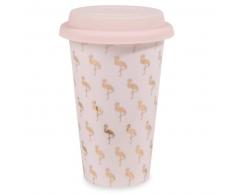 Mug de voyage en porcelaine motifs flamants roses FLAMINGO