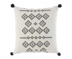 Coussin en coton blanc motifs graphiques noirs 45x45
