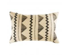 Coussin en jute et coton motifs graphiques noirs 35x55