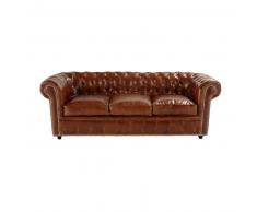 Canapé-lit 3 places en cuir marron Chesterfield