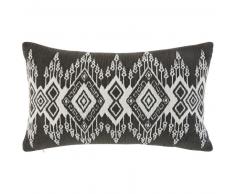 Coussin en coton tissé noir motifs graphiques 30x50
