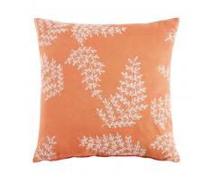 Coussin brod&eacute; en coton rouge motifs feuilles 45x45