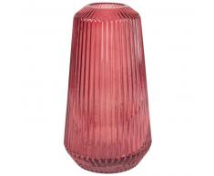 Vase en verre stri&eacute; rose H25