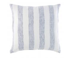 Coussin en lin blanc motifs à rayures bleues 45X45