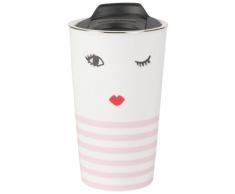 Mug en porcelaine blanche et rose imprim&eacute; visage