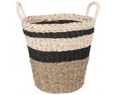 Corbeille en fibre de palmier à rayures noires