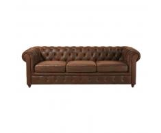 Canap&eacute;-lit capitonn&eacute; 3 places en su&eacute;dine marron Chesterfield