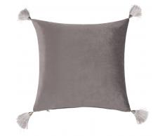 Housse de coussin &agrave; pompons gris 40x40