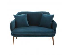 Banquette 2 places en velours bleu pétrole Sacha