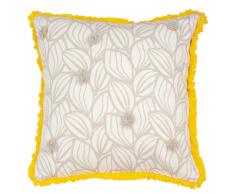 Housse de coussin en coton motifs et franges jaunes 40x40