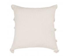 Coussin &agrave; pompons en coton rose clair 50x50