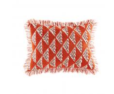 Coussin tiss&eacute; en coton rouge motifs graphiques 35x50