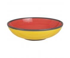 Assiette creuse en faïence rouge et jaune