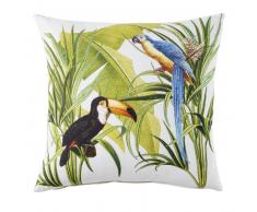 Coussin en coton &eacute;cru imprim&eacute; oiseaux 45x45