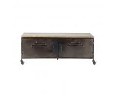 Meuble TV indus à roulettes en métal et sapin Wayne