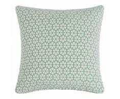 Coussin &eacute;cru motifs verts 45x45