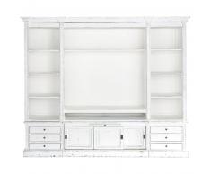 Bibliothèque meuble TV en bois massif ivoire L 264 cm Passy