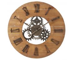 Horloge &agrave; rouages en sapin et m&eacute;tal noir