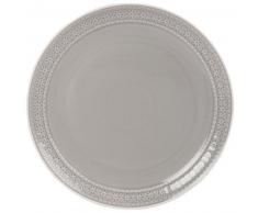 Assiette plate en faïence grise motifs floraux