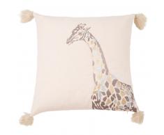 Housse de coussin en coton écru brodé girafe 40x40