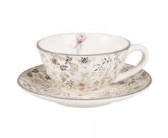 Tasse et soucoupe en faïence motif floral