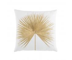 Coussin en coton blanc broderie dor&eacute;e 45x45