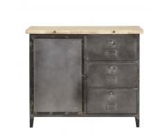Buffet 1 porte 3 tiroirs en métal et pin recyclé Fulton