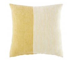 Coussin en lin jaune et blanc motifs à rayures 45x45