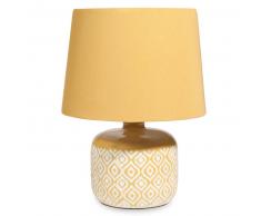 Lampe en c&eacute;ramique jaune motifs blancsLYNN