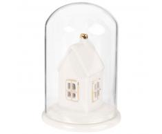Statuette maison en porcelaine sous cloche en verre H12
