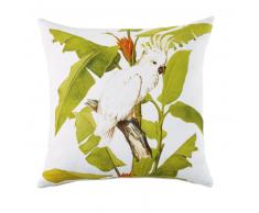 Coussin en coton &eacute;cru imprim&eacute; tropical 45x45