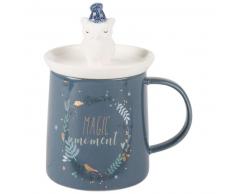 Mug avec couvercle hibou en porcelaine bleu nuit