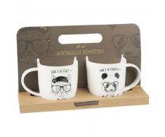 Coffret 2 mugs en porcelaine imprimé chat et panda