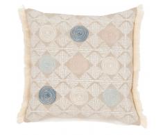 Housse de coussin en coton beige, écru et bleu 40x40