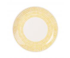 Assiette à dessert en faïence blanche et jaune à motifs