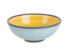 Coupelle en fa&iuml;ence bleue et jaune