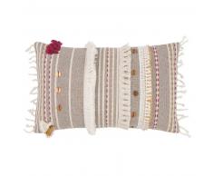 Housse de coussin en coton brod&eacute; gris 30x50