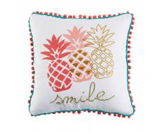 Coussin en coton blanc imprim&eacute; ananas 40x40cm TROPICA